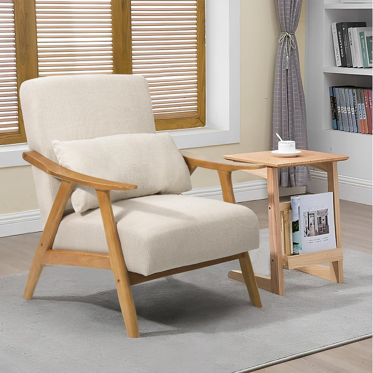 Linen Fabric Mid-Century Modern Single Reading Armchair