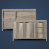 Wooden Fluted Storage Cabinet with Double Doors and 3 Drawers