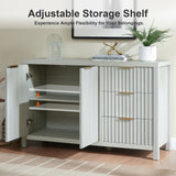 Wooden Fluted Storage Cabinet with Double Doors and 3 Drawers