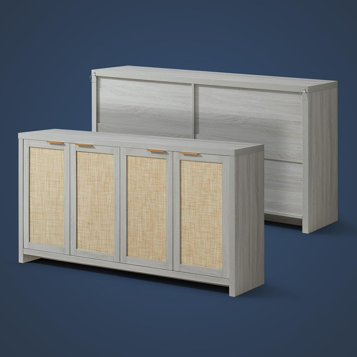 Rattan 4-Door Storage Sideboard Cabinet