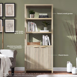 Wooden Fluted 5-Tier Large Tall Book Shelf with Doors Cabinet