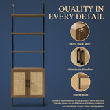 Rattan Ladder 5 Tier Open Tall Bookshelf