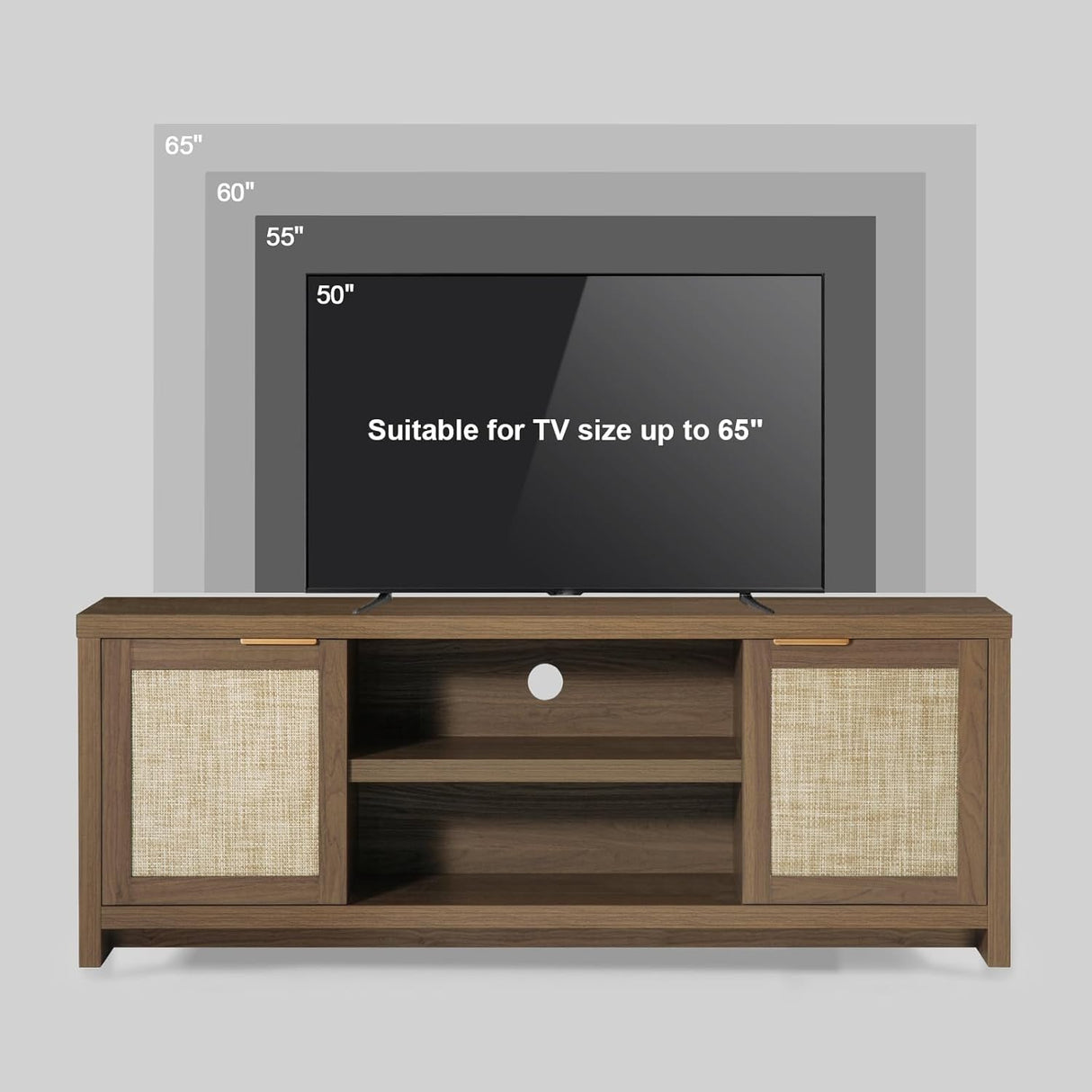 Rattan 65-Inch TV Stand with 2-Door Storage