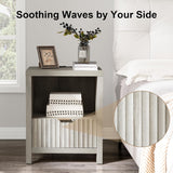 Wooden Fluted Single-Drawer Nightstand with Charging Station