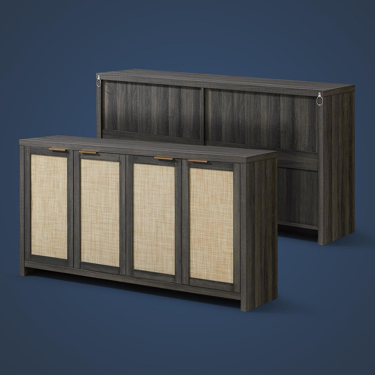 Rattan 4-Door Storage Sideboard Cabinet