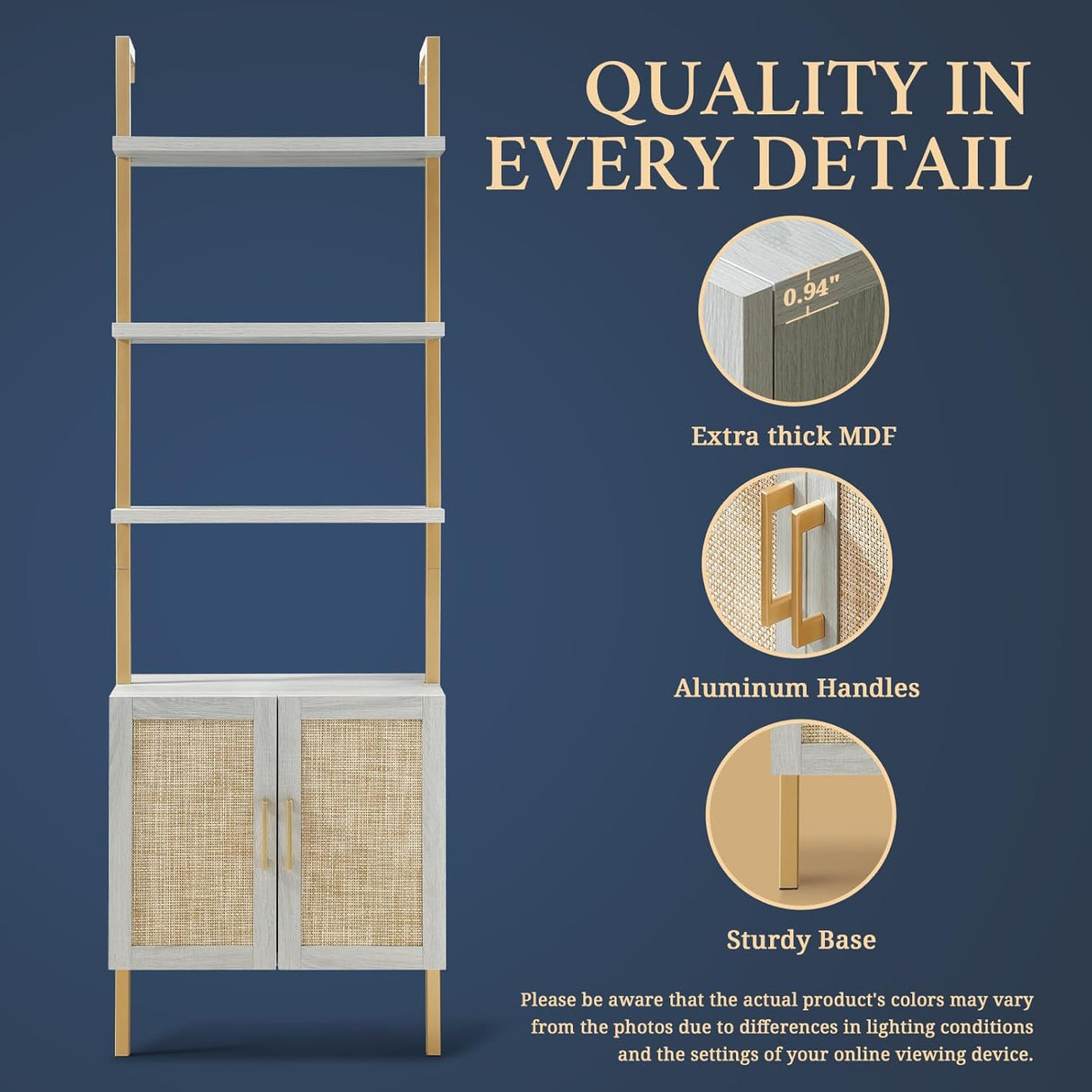 Rattan Ladder 5 Tier Open Tall Bookshelf