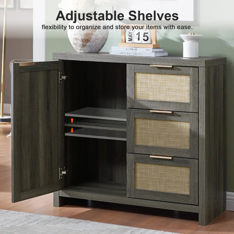 Rattan 3-Drawer 3-Door Storage Cabinet