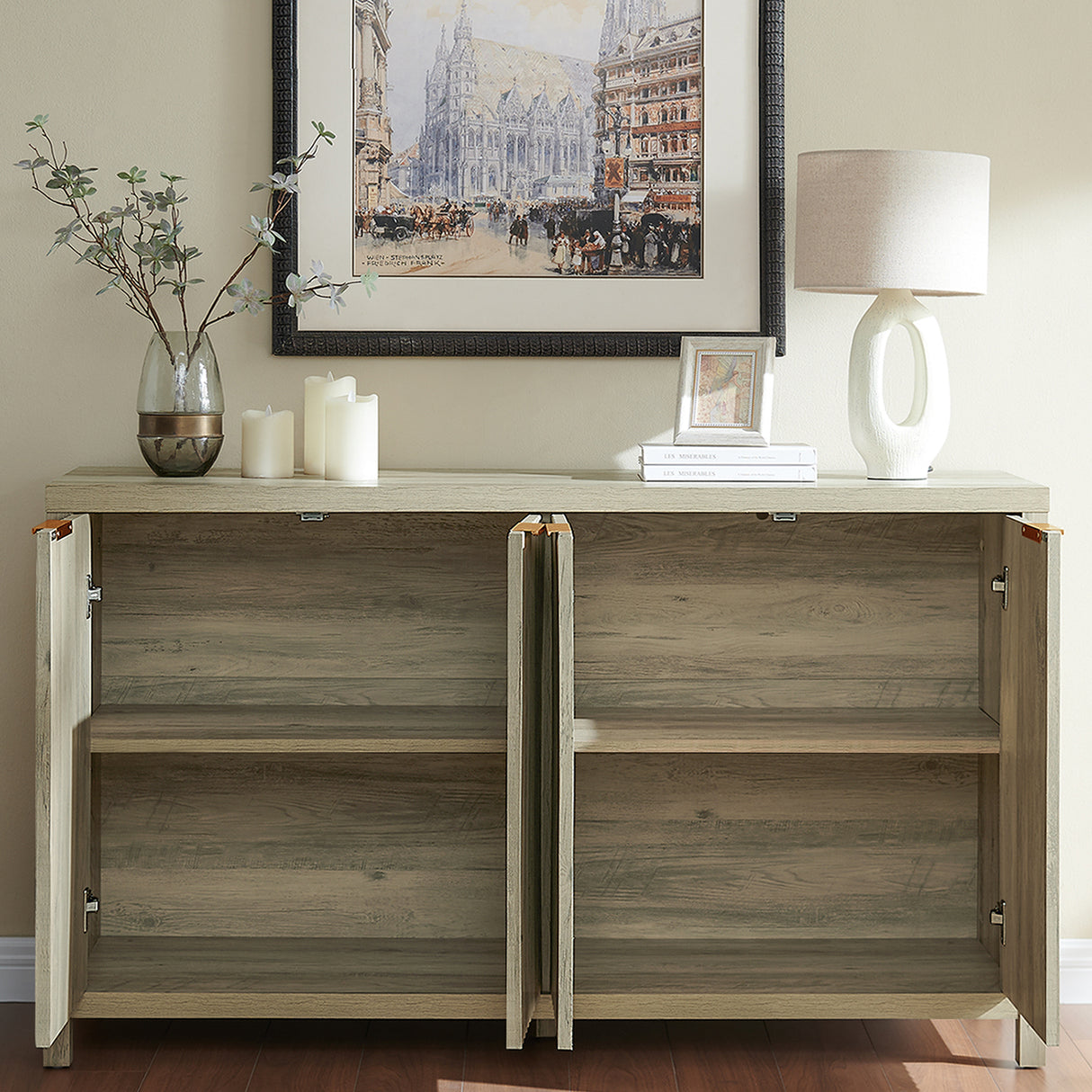 Wooden Fluted Storage Cabinet with 4 Doors