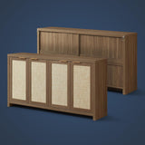 Rattan 4-Door Storage Sideboard Cabinet