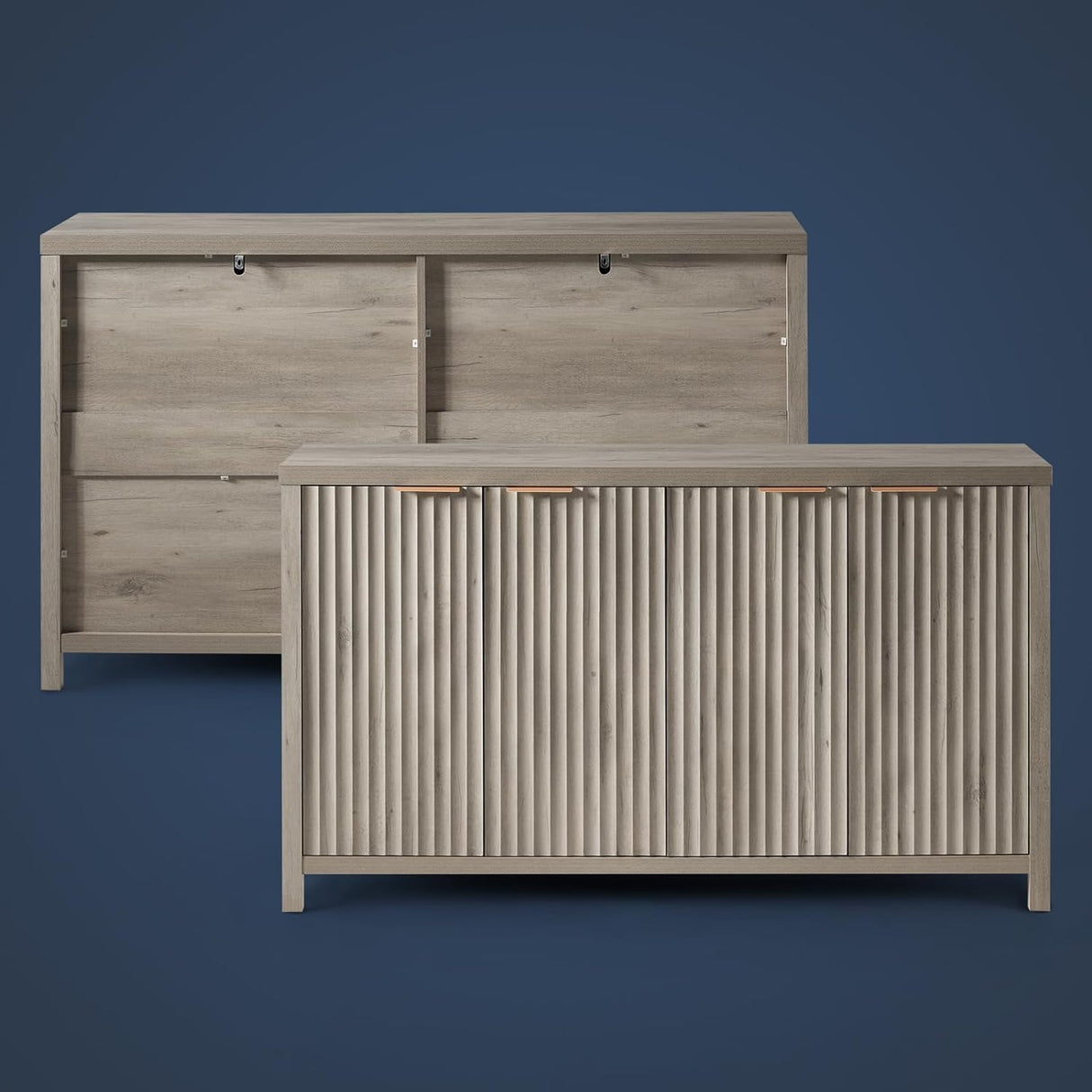 Wooden Fluted Storage Cabinet with 4 Doors