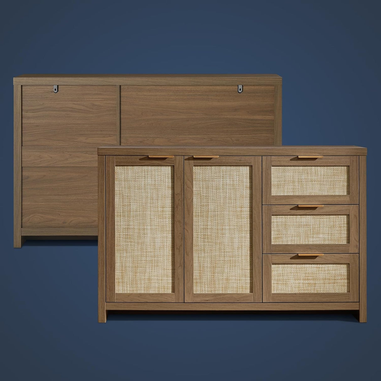 Rattan 3-Drawer 2-Door Storage Cabinet