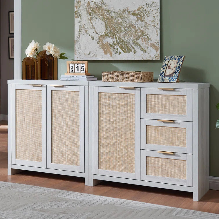 Rattan 3-Drawer 1-Door Storage Cabinet