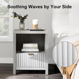 Wooden Fluted Single-Drawer Nightstand with Charging Station