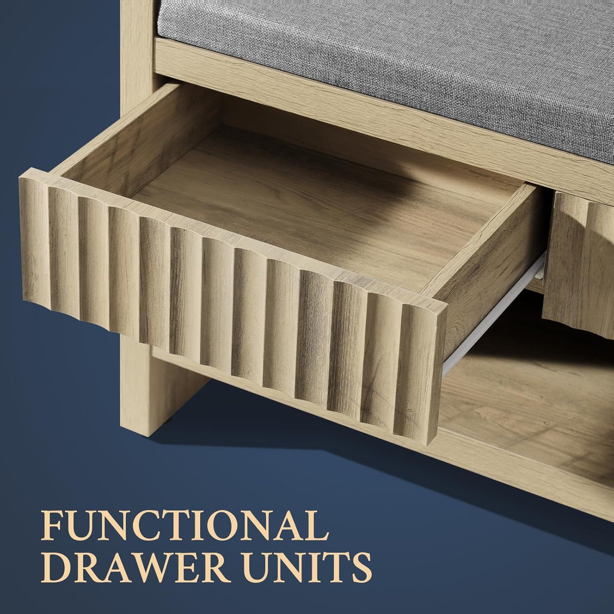 Wooden Fluted Shoe Storage Bench with 2 Drawers