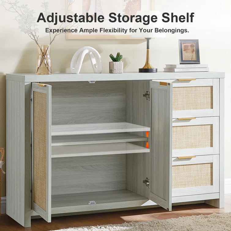 Rattan 3-Drawer 2-Door Storage Cabinet