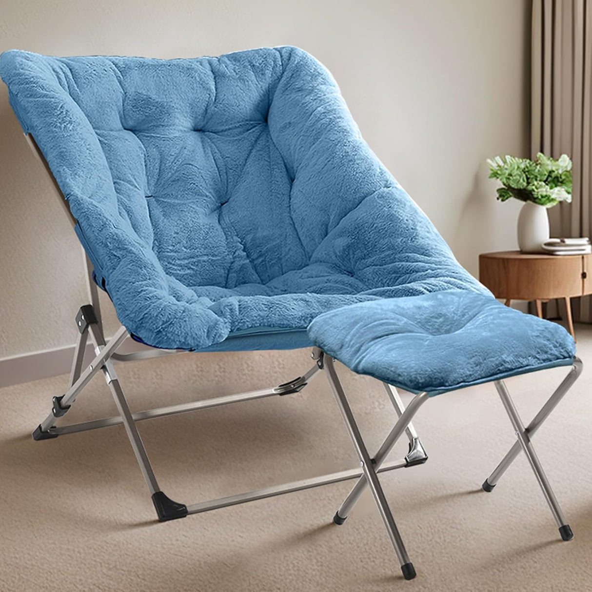 Foldable Faux Fur Comfy Saucer Chair