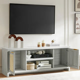 Rattan 65-Inch TV Stand with 2-Door Storage