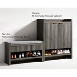 Wooden Fluted Shoe Storage Bench with 2 Drawers