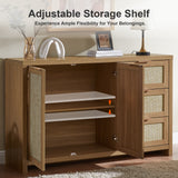 Rattan 3-Drawer 2-Door Storage Cabinet