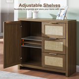 Rattan 3-Drawer 3-Door Storage Cabinet