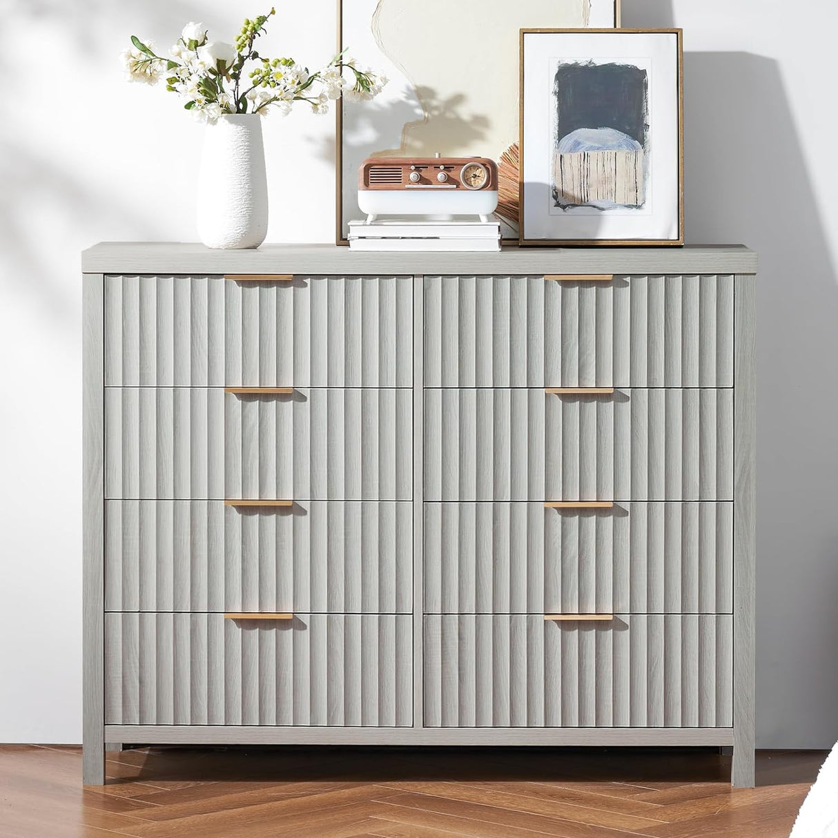 Oxford Fluted Wide Modern Wooden Chest of 6 Drawers