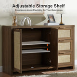 Rattan 3-Drawer 2-Door Storage Cabinet