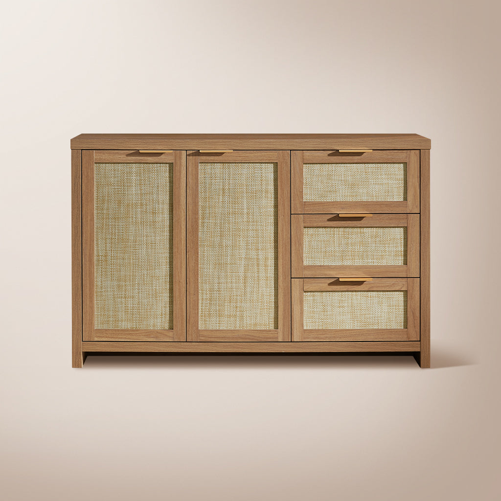 Rattan 3-Drawer 2-Door Storage Cabinet