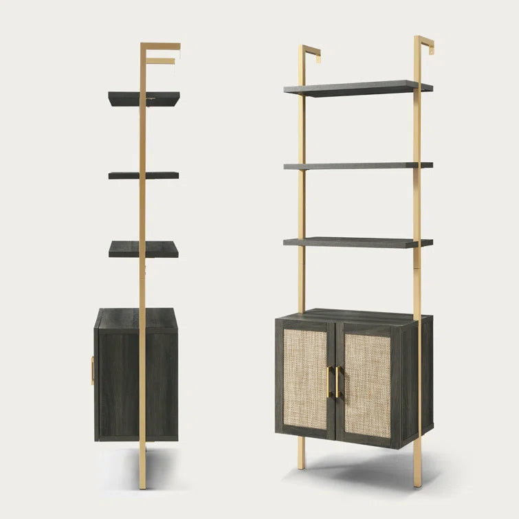 Rattan Ladder 5 Tier Open Tall Bookshelf