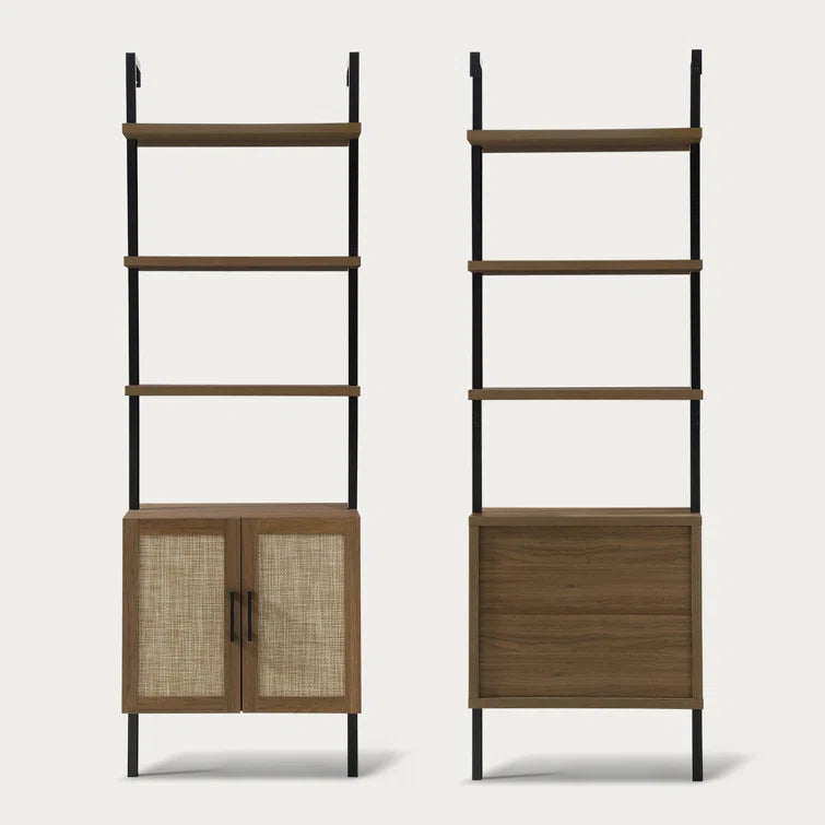 Rattan Ladder 5 Tier Open Tall Bookshelf