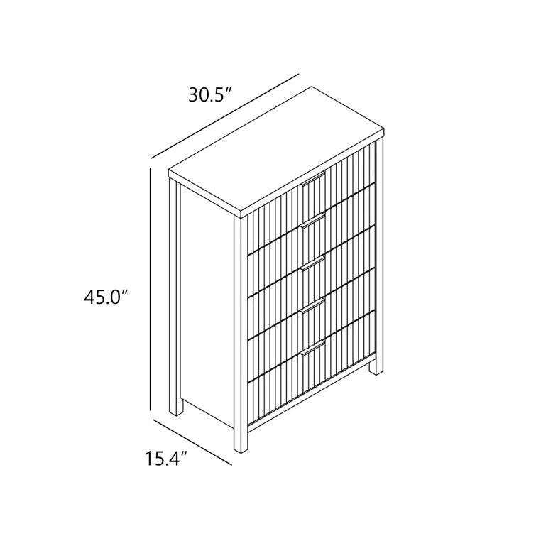 Wooden Fluted 5-Drawer Chest with Curved Silhouette Design