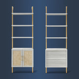 Ladder 73" 5-Shelf Bookcase with Rattan Cabinet