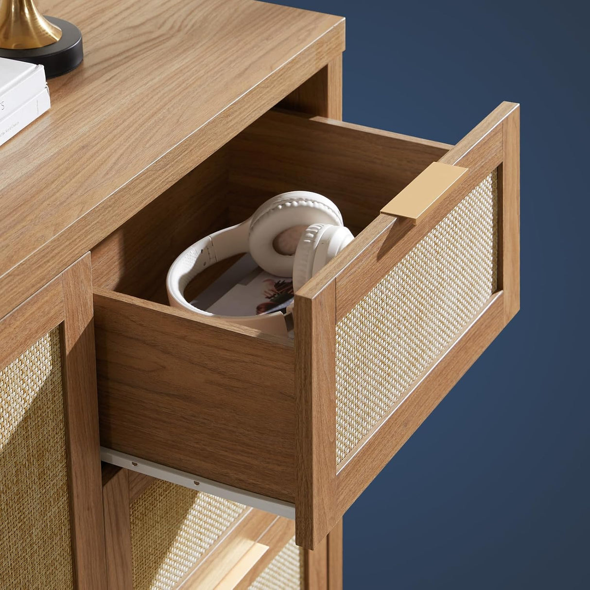 Rattan 3-Drawer 1-Door Storage Cabinet