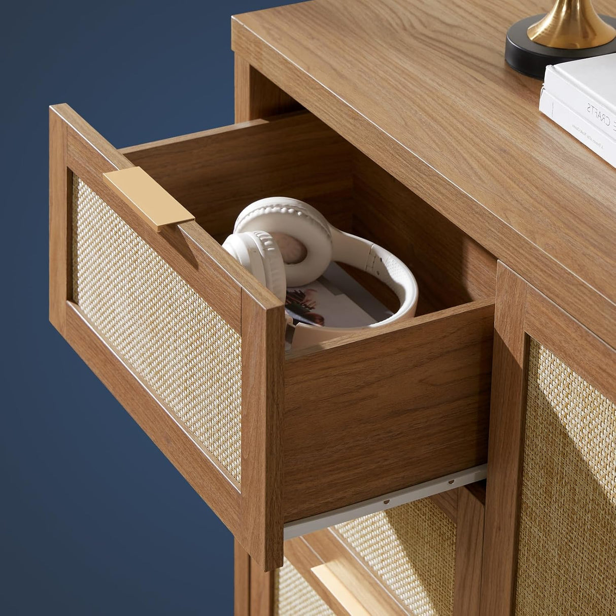 Rattan 3-Drawer 2-Door Storage Cabinet