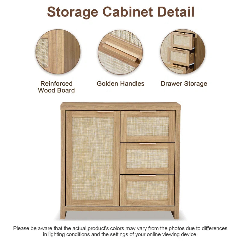 Rattan 3-Drawer 3-Door Storage Cabinet