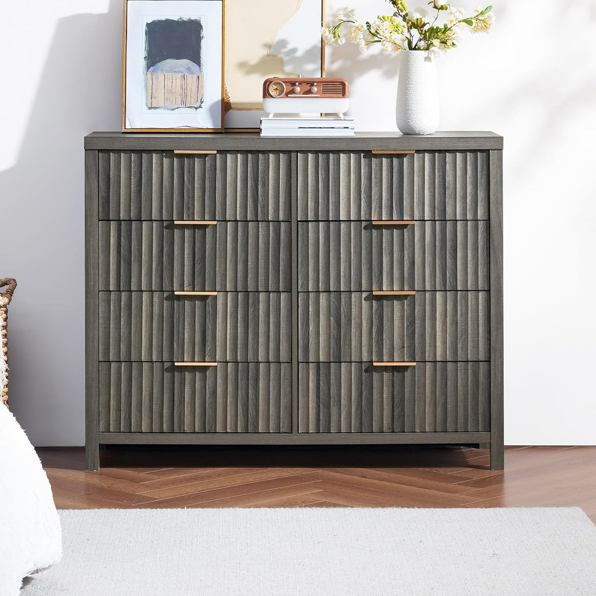 Oxford Fluted Wide Modern Wooden Chest of 6 Drawers