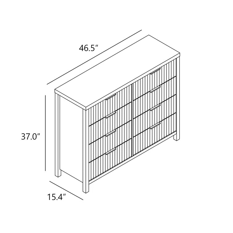 Wooden Fluted Wide Modern Chest of 8 Drawers