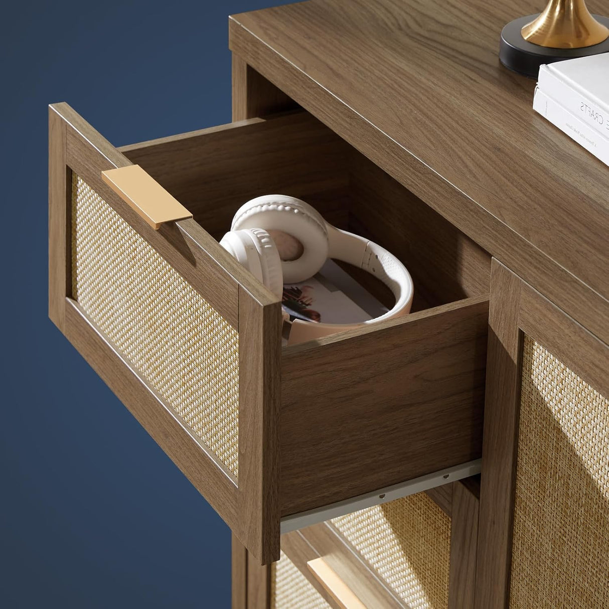 Rattan 3-Drawer 2-Door Storage Cabinet