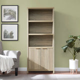 Wooden Fluted 5-Tier Tall Bookcase Cabinet with Doors