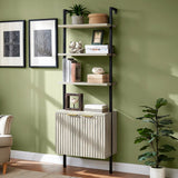 Wooden Fluted Ladder 5 Tier Open Tall Bookshelf