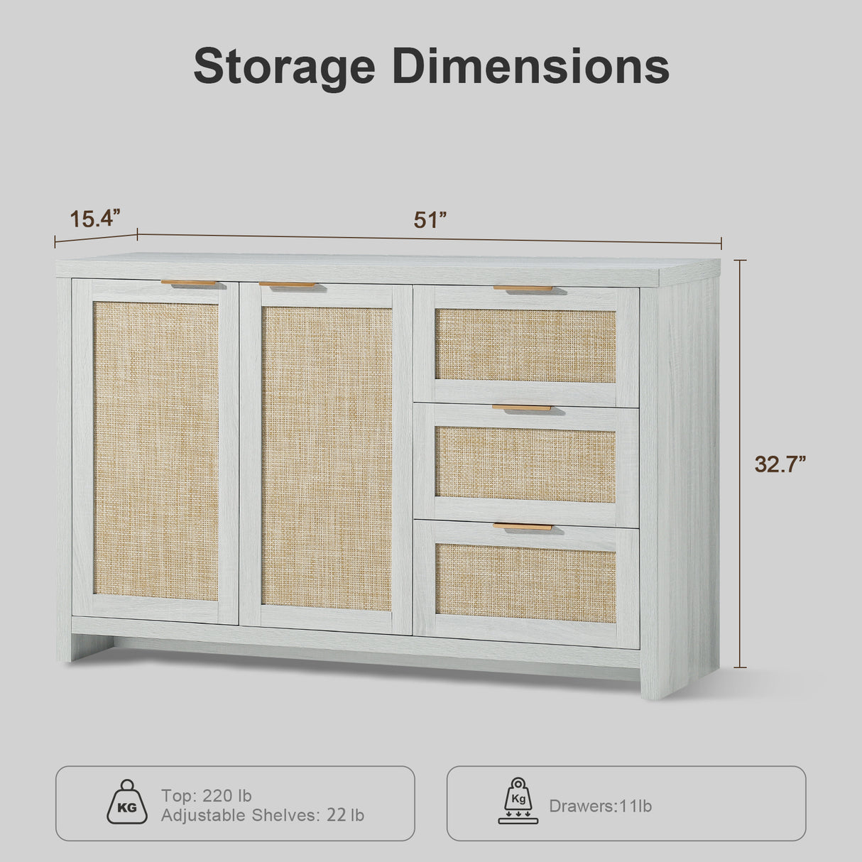 Rattan 3-Drawer 2-Door Storage Cabinet