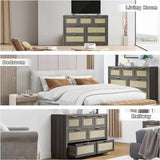 7 Drawer Dresser for Bedroom - Rattan dresser with metallic handles