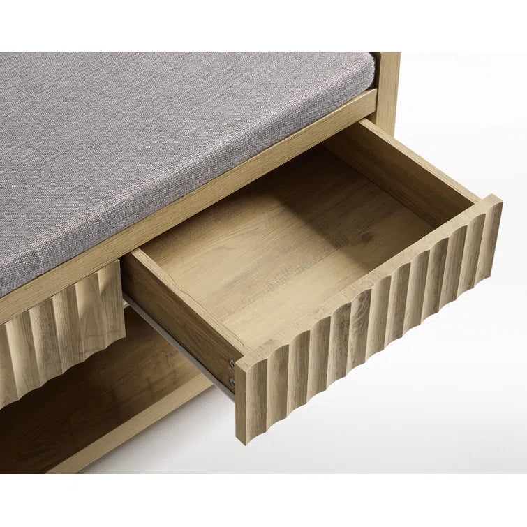 Wooden Fluted Shoe Storage Bench with 2 Drawers