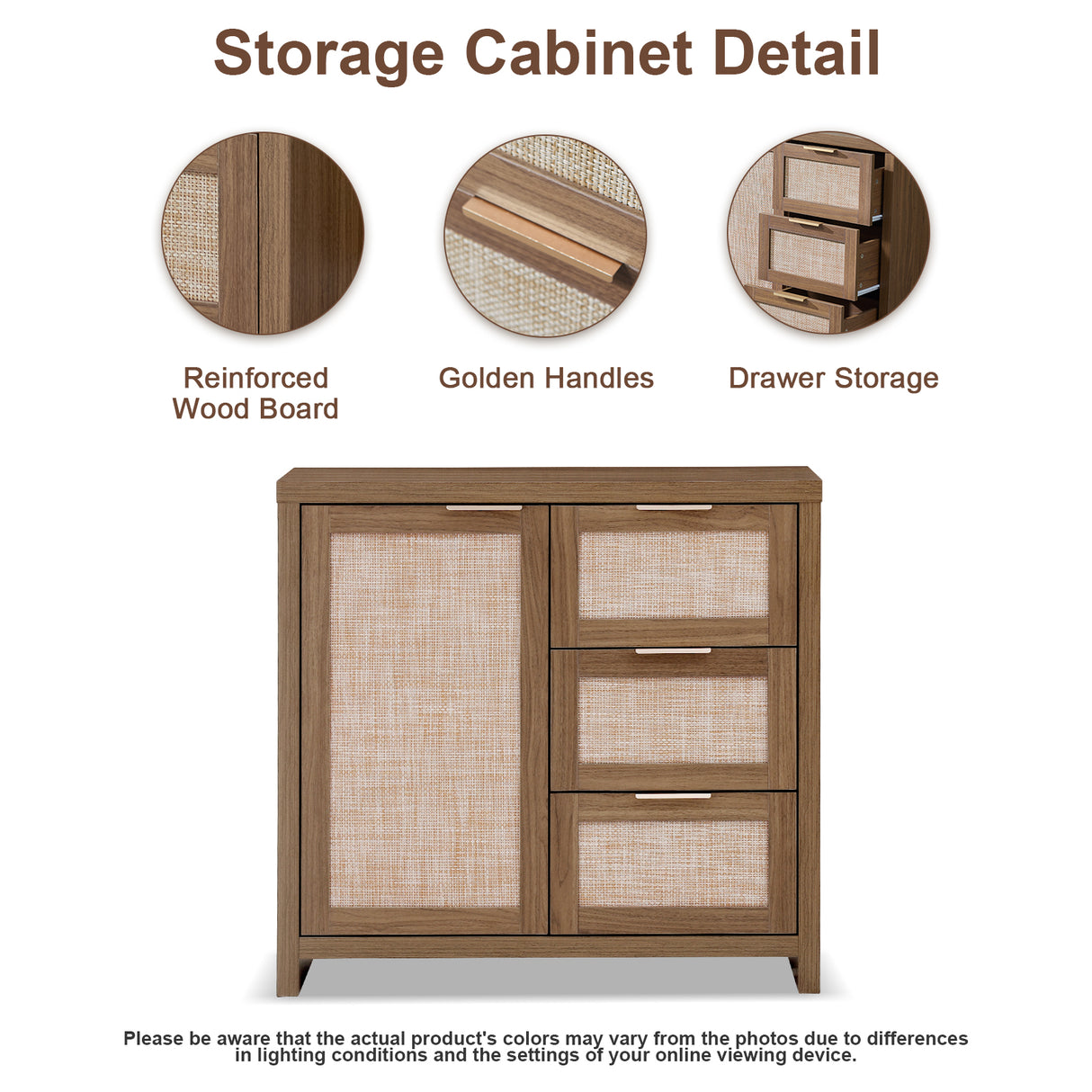 Rattan 3-Drawer 1-Door Storage Cabinet