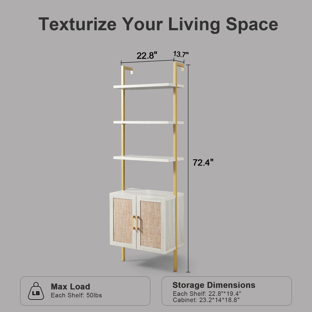 Rattan Ladder 5 Tier Open Tall Bookshelf