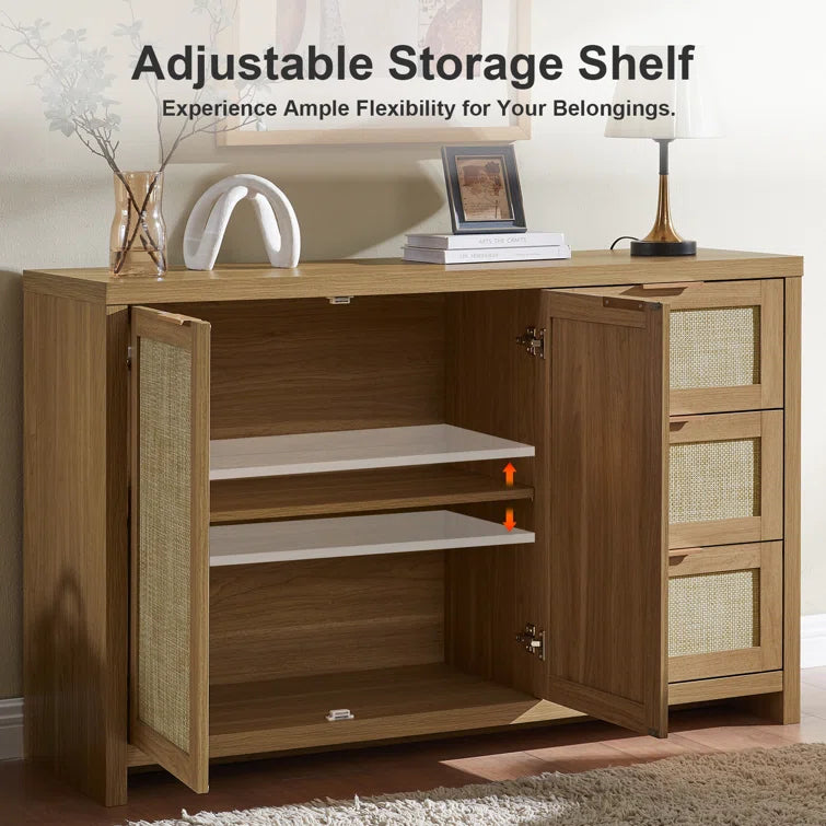 Rattan 3-Drawer 2-Door Storage Cabinet