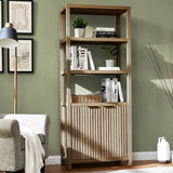 Wooden Fluted 5-Tier Large Tall Book Shelf with Doors Cabinet