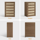 Rattan 5 Drawer Dresser Storage Cane Cabinet