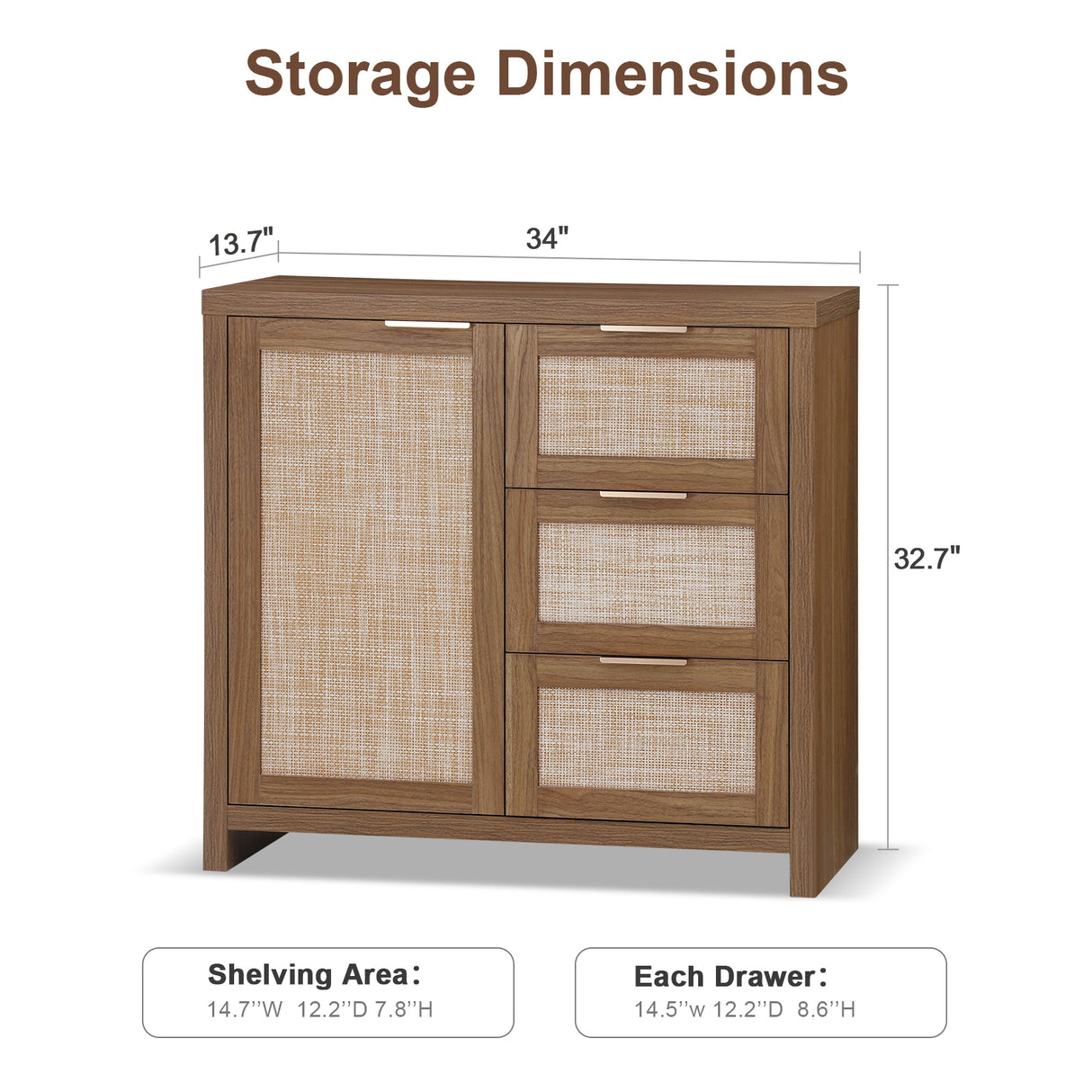 Rattan 3-Drawer 1-Door Storage Cabinet