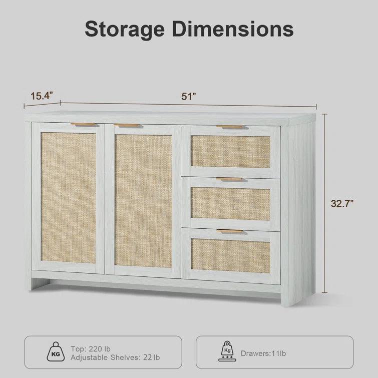 Rattan 3-Drawer 2-Door Storage Cabinet