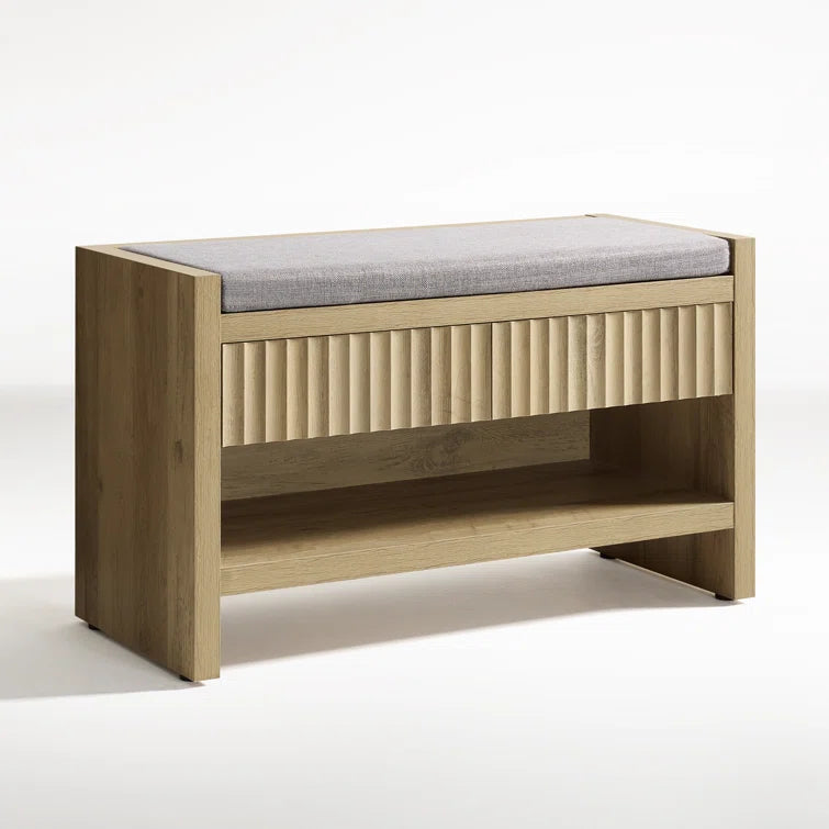 Wooden Fluted Shoe Storage Bench with 2 Drawers